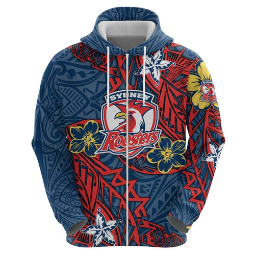 Personalised Sydney Roosters Hoodie Polynesian Tribal Pattern With Rugby Rooster Mascot Art