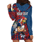 Personalised Sydney Roosters Hoodie Dress Polynesian Tribal Pattern With Rugby Rooster Mascot Art
