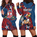 Personalised Sydney Roosters Hoodie Dress Polynesian Tribal Pattern With Rugby Rooster Mascot Art
