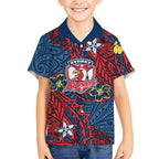 Personalised Sydney Roosters Kid Hawaiian Shirt Polynesian Tribal Pattern With Rugby Rooster Mascot Art