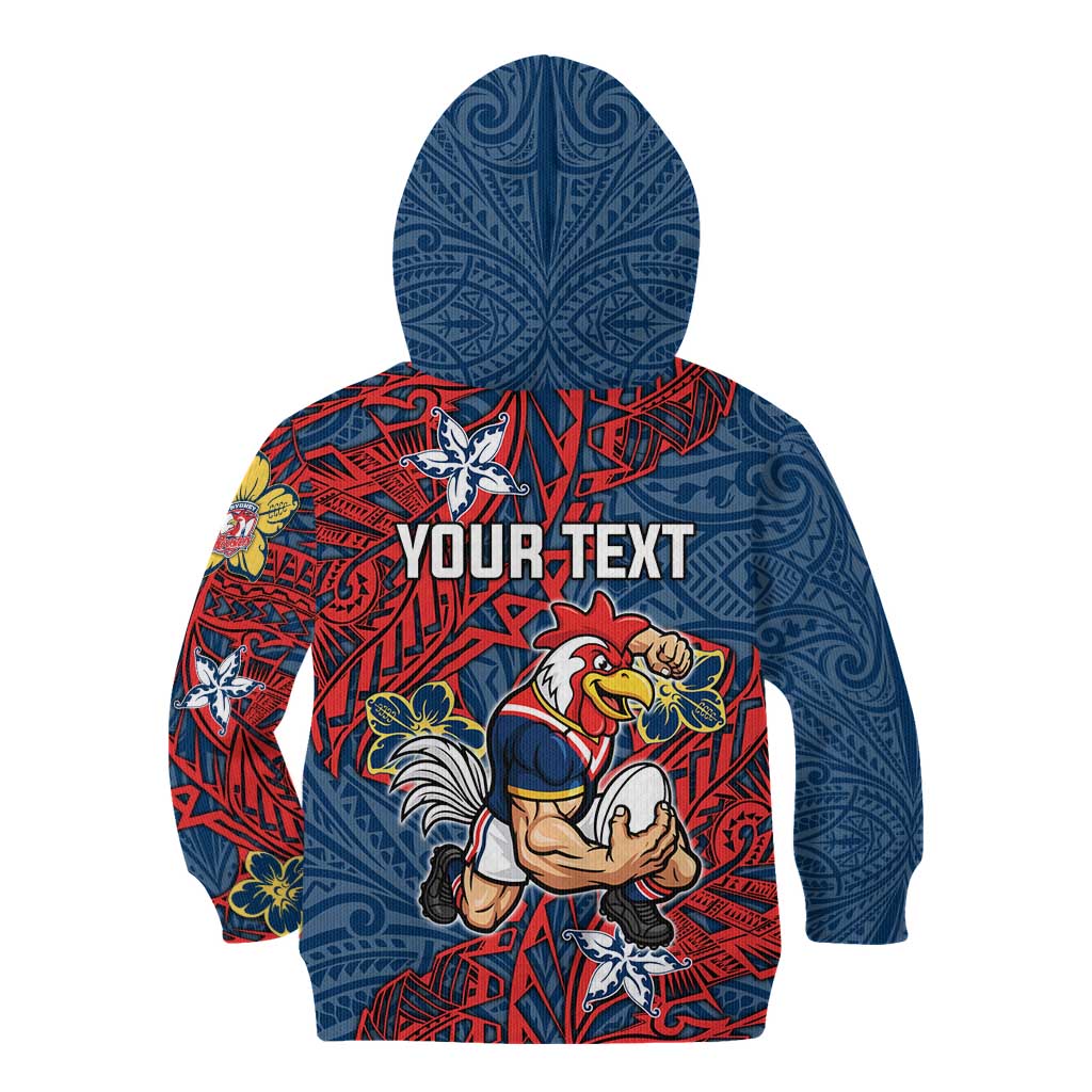 Personalised Sydney Roosters Kid Hoodie Polynesian Tribal Pattern With Rugby Rooster Mascot Art