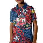 Personalised Sydney Roosters Kid Polo Shirt Polynesian Tribal Pattern With Rugby Rooster Mascot Art