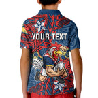 Personalised Sydney Roosters Kid Polo Shirt Polynesian Tribal Pattern With Rugby Rooster Mascot Art