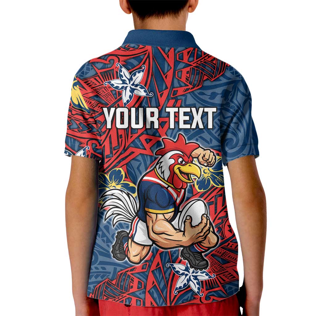 Personalised Sydney Roosters Kid Polo Shirt Polynesian Tribal Pattern With Rugby Rooster Mascot Art