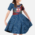 Personalised Sydney Roosters Kid Short Sleeve Dress Polynesian Tribal Pattern With Rugby Rooster Mascot Art