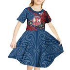 Personalised Sydney Roosters Kid Short Sleeve Dress Polynesian Tribal Pattern With Rugby Rooster Mascot Art