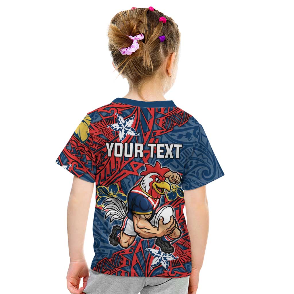 Personalised Sydney Roosters Kid T Shirt Polynesian Tribal Pattern With Rugby Rooster Mascot Art