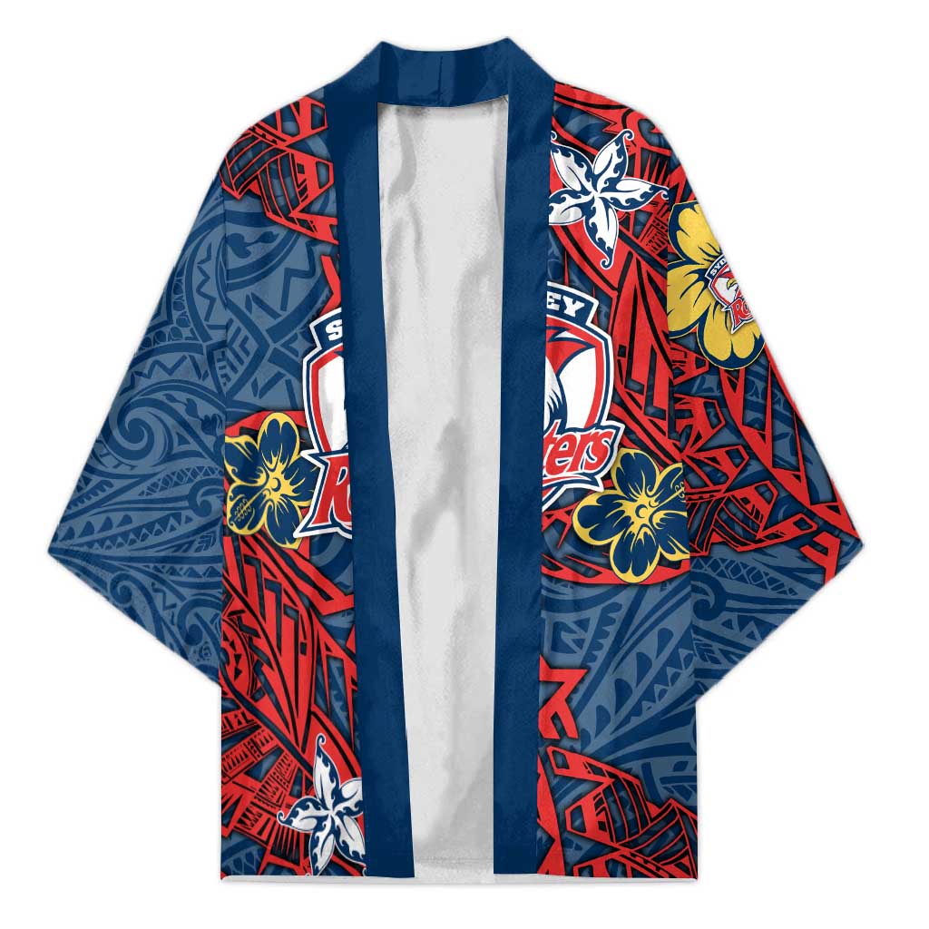 Personalised Sydney Roosters Kimono Polynesian Tribal Pattern With Rugby Rooster Mascot Art