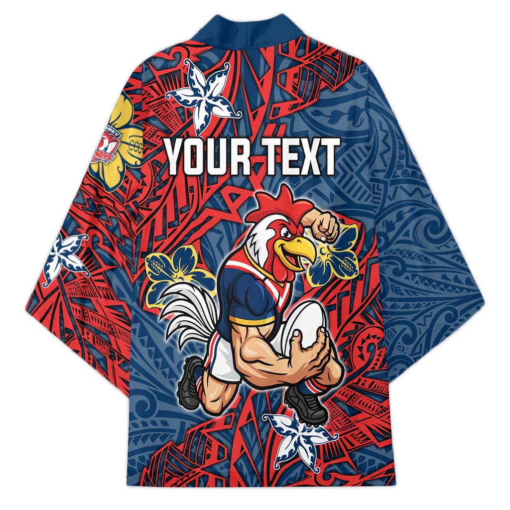 Personalised Sydney Roosters Kimono Polynesian Tribal Pattern With Rugby Rooster Mascot Art