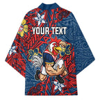 Personalised Sydney Roosters Kimono Polynesian Tribal Pattern With Rugby Rooster Mascot Art