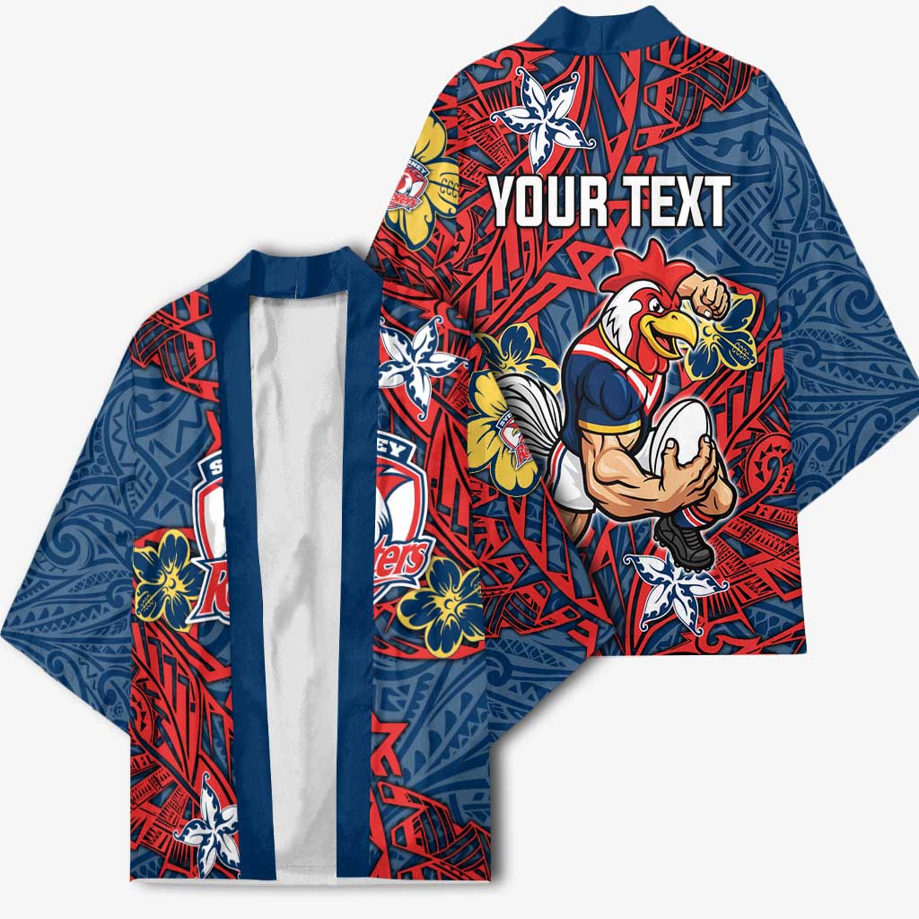 Personalised Sydney Roosters Kimono Polynesian Tribal Pattern With Rugby Rooster Mascot Art