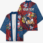 Personalised Sydney Roosters Kimono Polynesian Tribal Pattern With Rugby Rooster Mascot Art
