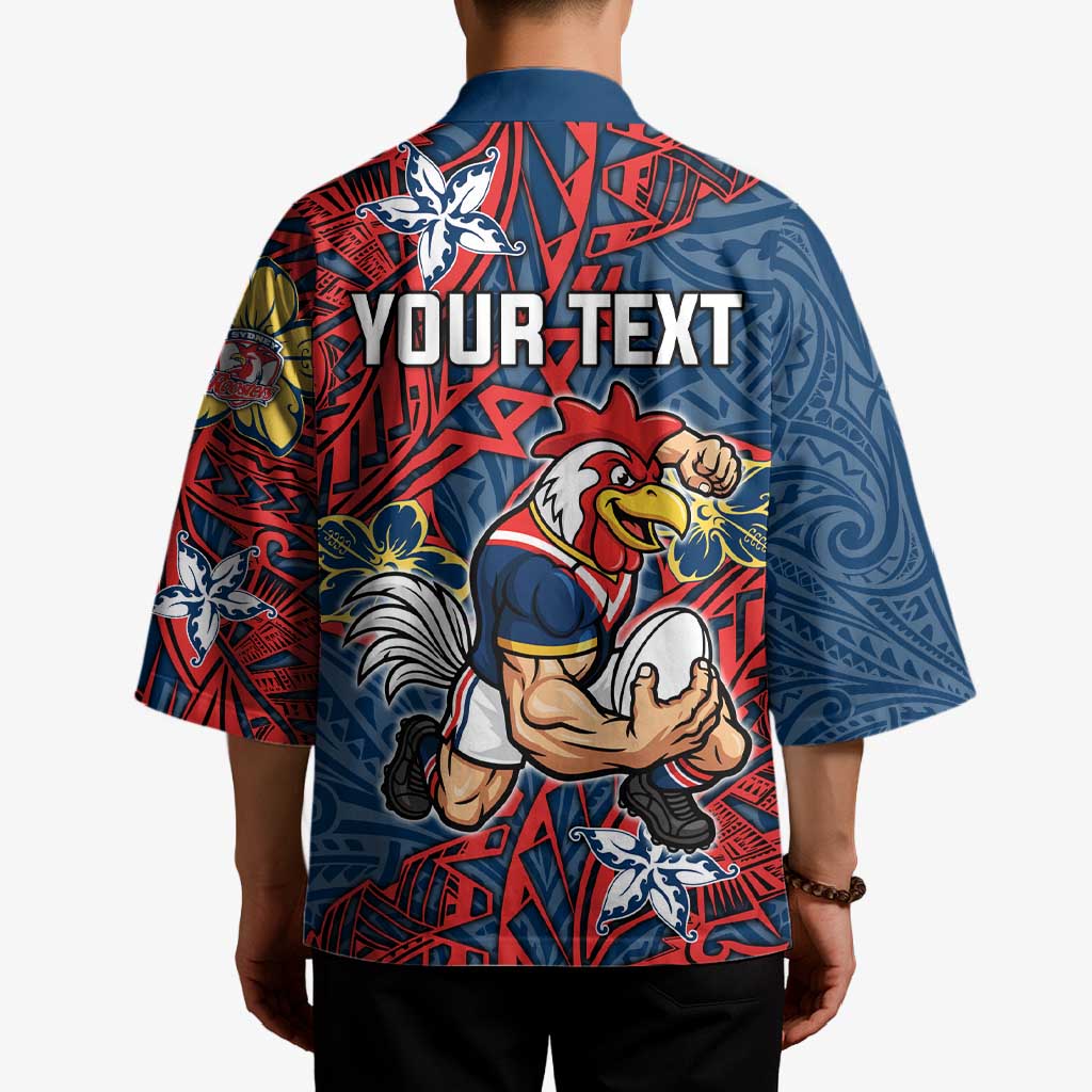 Personalised Sydney Roosters Kimono Polynesian Tribal Pattern With Rugby Rooster Mascot Art