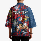 Personalised Sydney Roosters Kimono Polynesian Tribal Pattern With Rugby Rooster Mascot Art