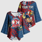 Personalised Sydney Roosters Kimono Sleeve Blouse Polynesian Tribal Pattern With Rugby Rooster Mascot Art