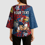 Personalised Sydney Roosters Kimono Sleeve Blouse Polynesian Tribal Pattern With Rugby Rooster Mascot Art