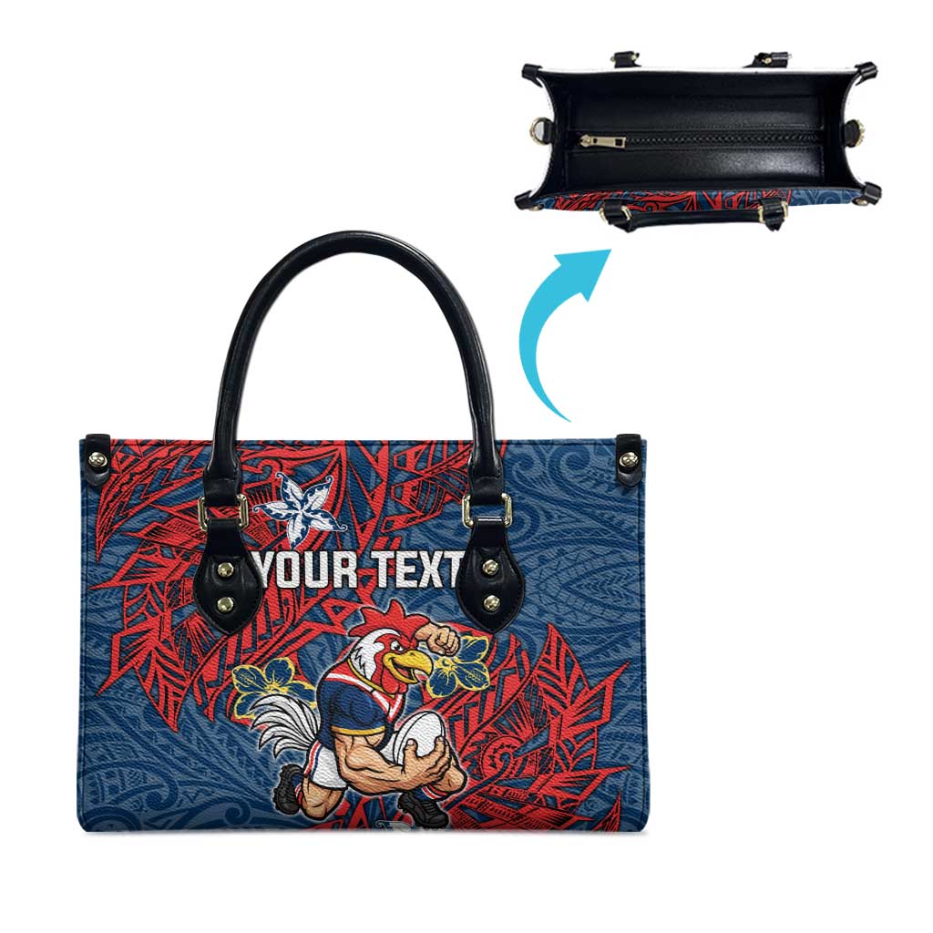 Personalised Sydney Roosters Leather Bag Polynesian Tribal Pattern With Rugby Rooster Mascot Art