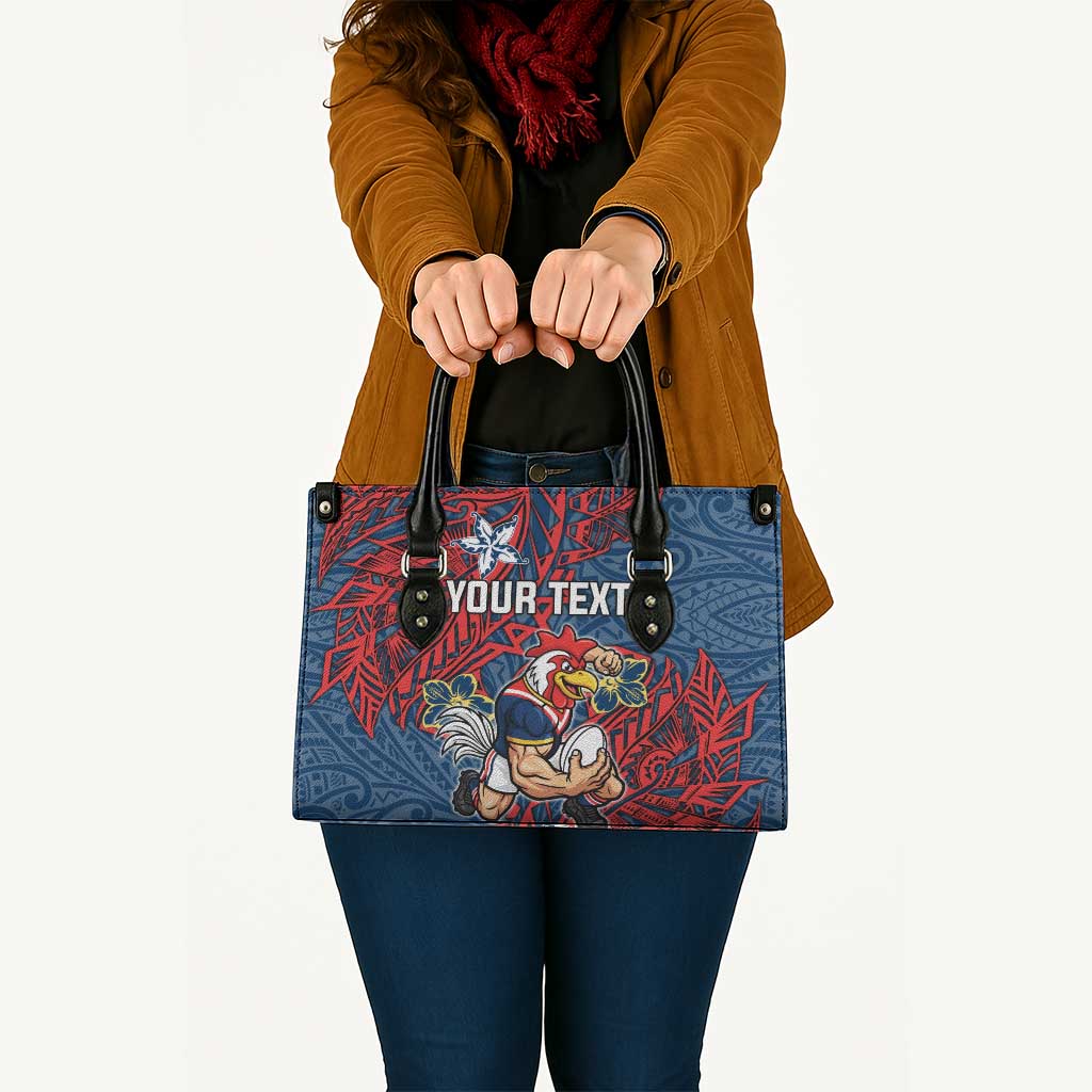 Personalised Sydney Roosters Leather Bag Polynesian Tribal Pattern With Rugby Rooster Mascot Art