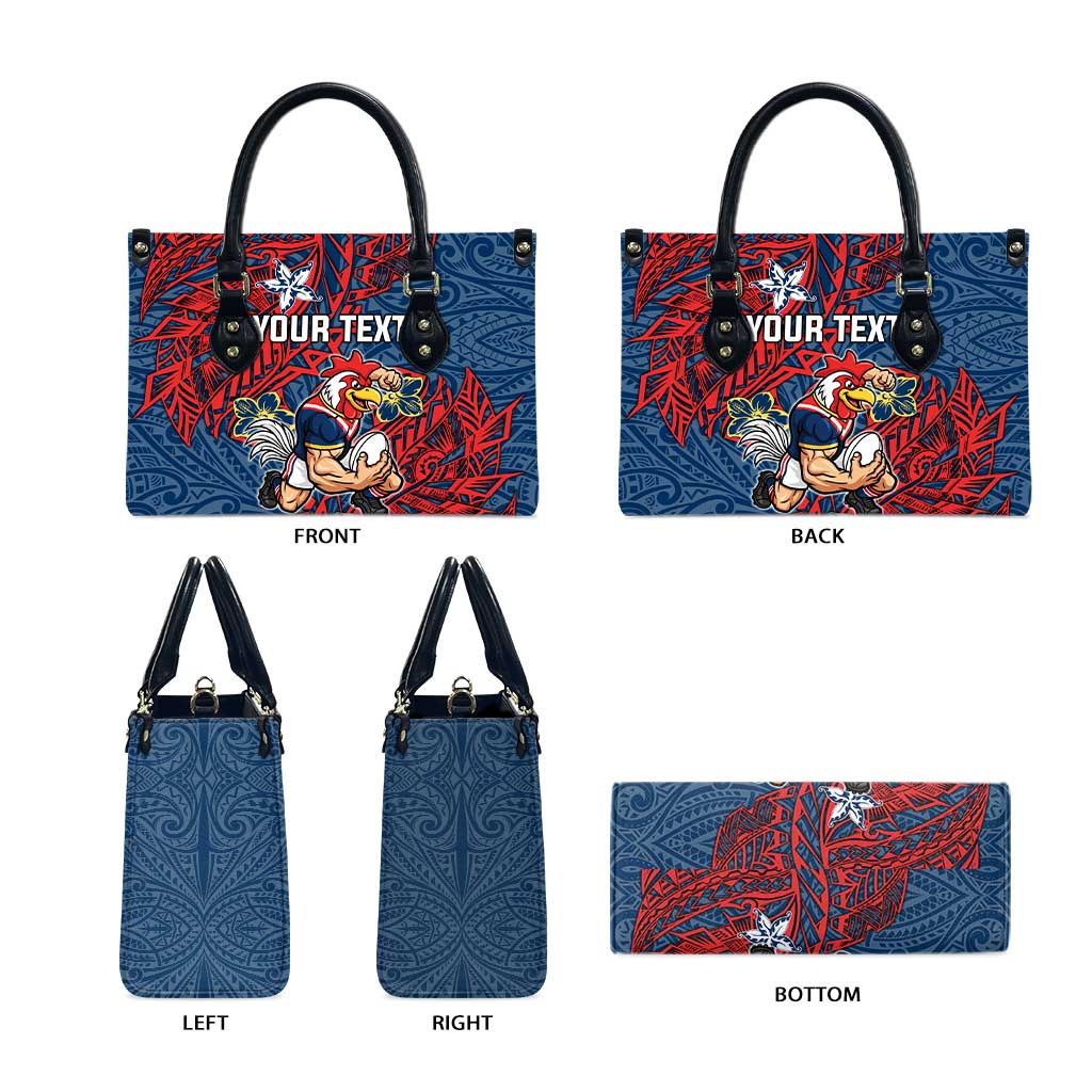 Personalised Sydney Roosters Leather Bag Polynesian Tribal Pattern With Rugby Rooster Mascot Art