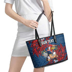 Personalised Sydney Roosters Leather Tote Bag Polynesian Tribal Pattern With Rugby Rooster Mascot Art