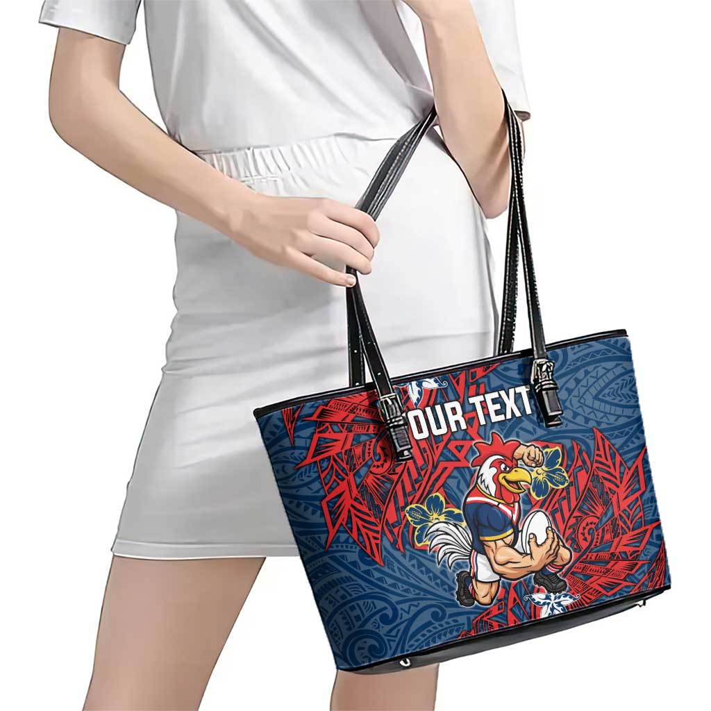 Personalised Sydney Roosters Leather Tote Bag Polynesian Tribal Pattern With Rugby Rooster Mascot Art