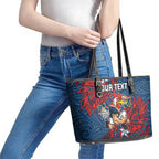 Personalised Sydney Roosters Leather Tote Bag Polynesian Tribal Pattern With Rugby Rooster Mascot Art