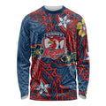 Personalised Sydney Roosters Long Sleeve Shirt Polynesian Tribal Pattern With Rugby Rooster Mascot Art