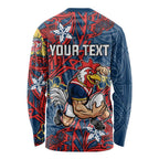 Personalised Sydney Roosters Long Sleeve Shirt Polynesian Tribal Pattern With Rugby Rooster Mascot Art