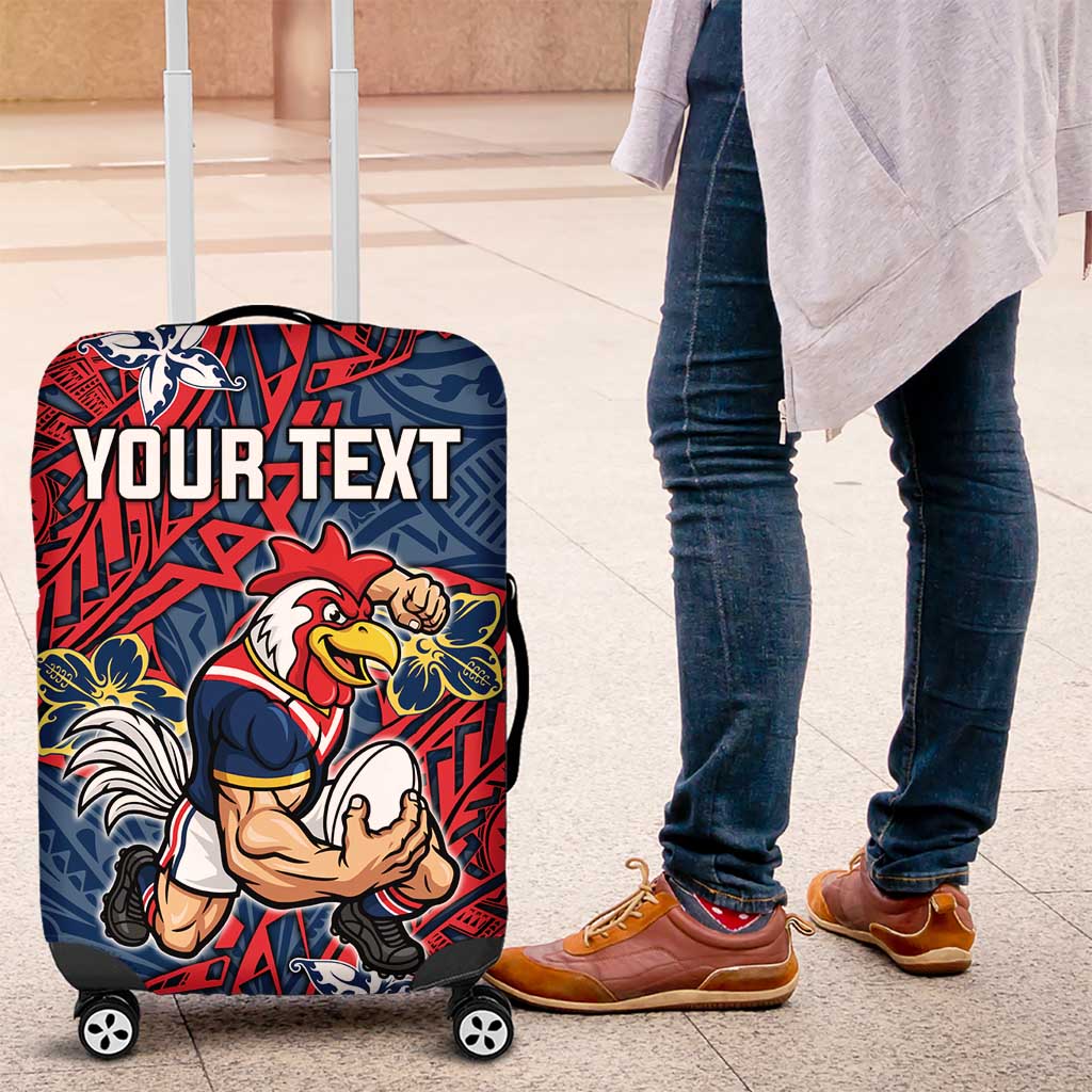 Personalised Sydney Roosters Luggage Cover Polynesian Tribal Pattern With Rugby Rooster Mascot Art