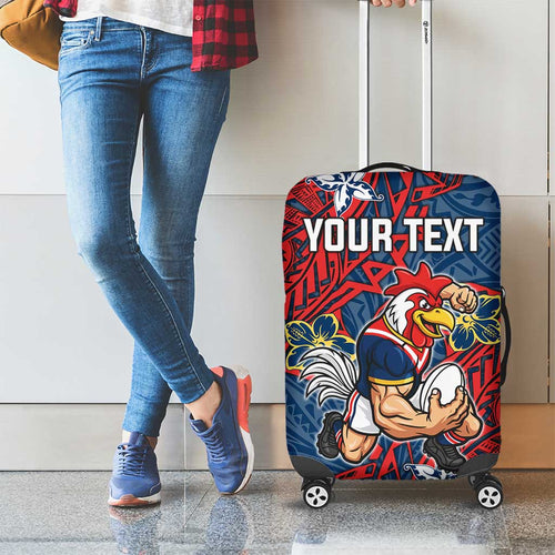 Personalised Sydney Roosters Luggage Cover Polynesian Tribal Pattern With Rugby Rooster Mascot Art