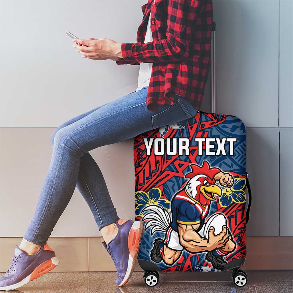 Personalised Sydney Roosters Luggage Cover Polynesian Tribal Pattern With Rugby Rooster Mascot Art
