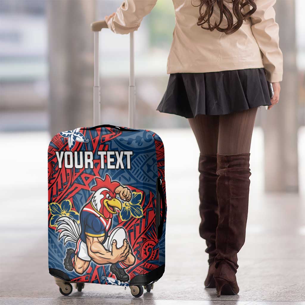 Personalised Sydney Roosters Luggage Cover Polynesian Tribal Pattern With Rugby Rooster Mascot Art