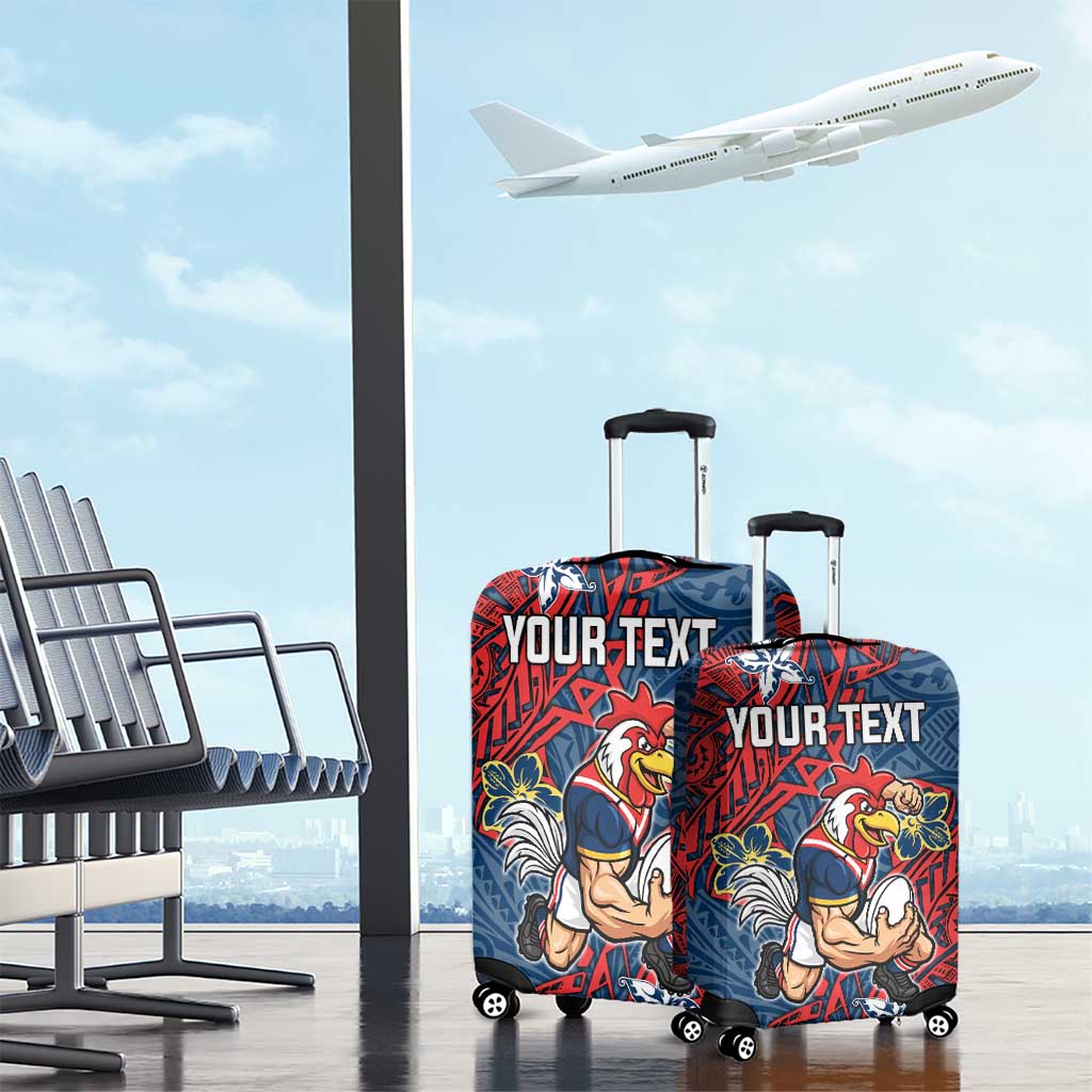 Personalised Sydney Roosters Luggage Cover Polynesian Tribal Pattern With Rugby Rooster Mascot Art