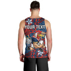 Personalised Sydney Roosters Men Tank Top Polynesian Tribal Pattern With Rugby Rooster Mascot Art