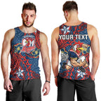 Personalised Sydney Roosters Men Tank Top Polynesian Tribal Pattern With Rugby Rooster Mascot Art
