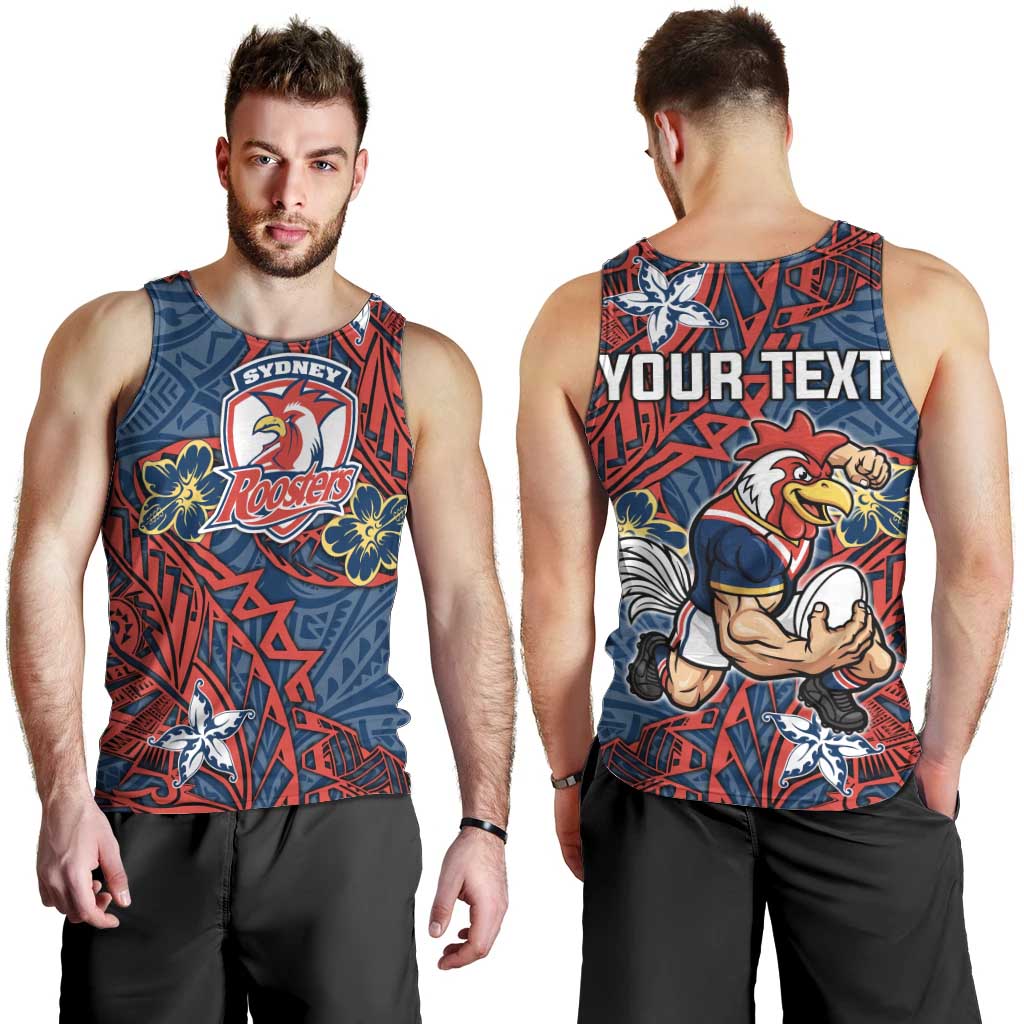 Personalised Sydney Roosters Men Tank Top Polynesian Tribal Pattern With Rugby Rooster Mascot Art