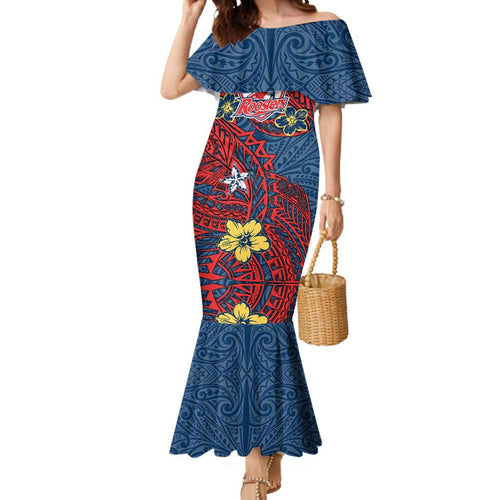Personalised Sydney Roosters Mermaid Dress Polynesian Tribal Pattern With Rugby Rooster Mascot Art