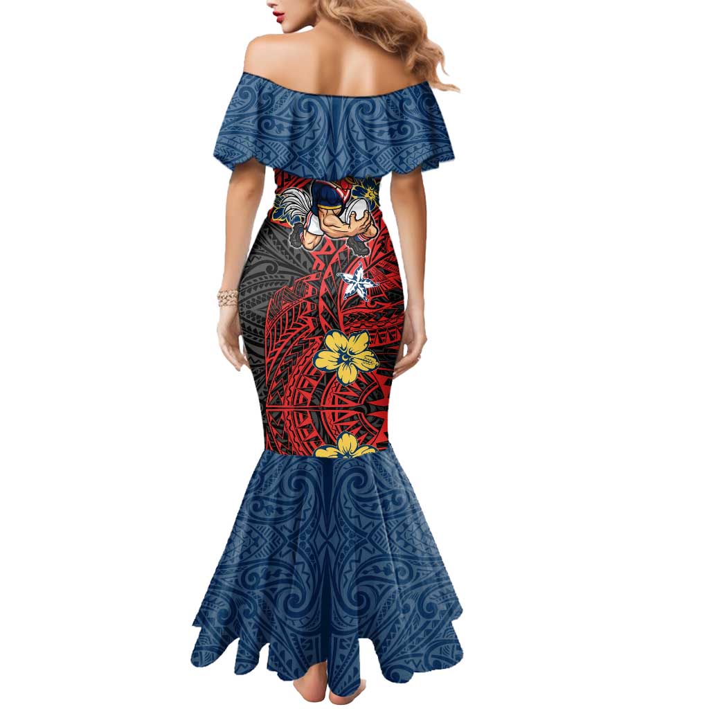 Personalised Sydney Roosters Mermaid Dress Polynesian Tribal Pattern With Rugby Rooster Mascot Art
