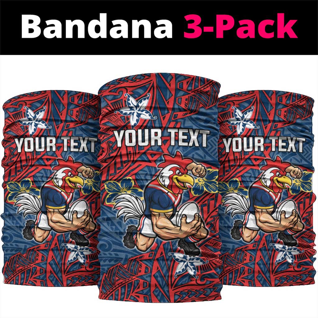 Personalised Sydney Roosters Neck Gaiter Polynesian Tribal Pattern With Rugby Rooster Mascot Art