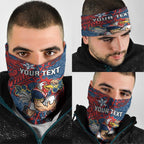 Personalised Sydney Roosters Neck Gaiter Polynesian Tribal Pattern With Rugby Rooster Mascot Art