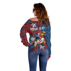 Personalised Sydney Roosters Off Shoulder Sweater Polynesian Tribal Pattern With Rugby Rooster Mascot Art