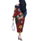 Personalised Sydney Roosters Off The Shoulder Long Sleeve Dress Polynesian Tribal Pattern With Rugby Rooster Mascot Art