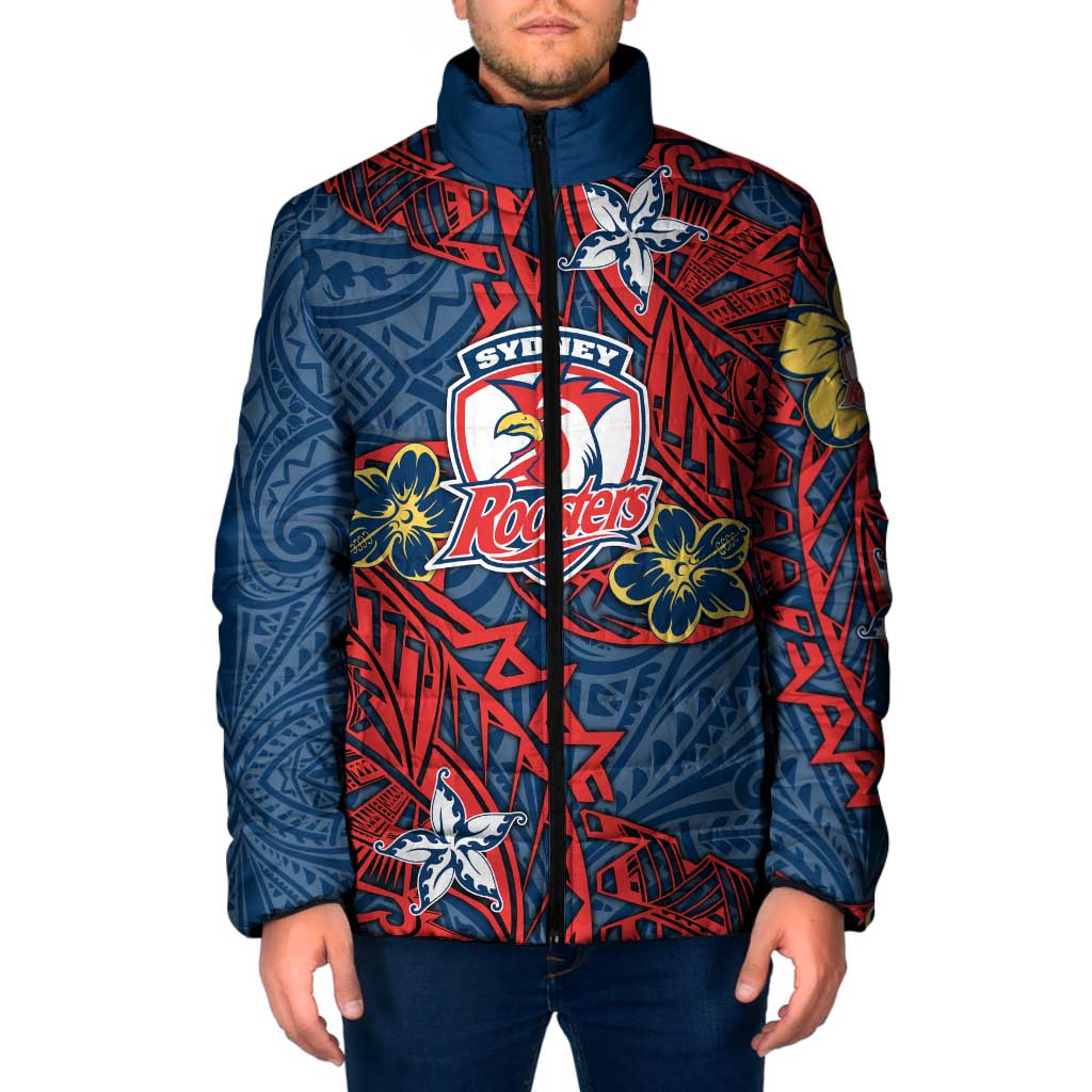 Personalised Sydney Roosters Padded Jacket Polynesian Tribal Pattern With Rugby Rooster Mascot Art