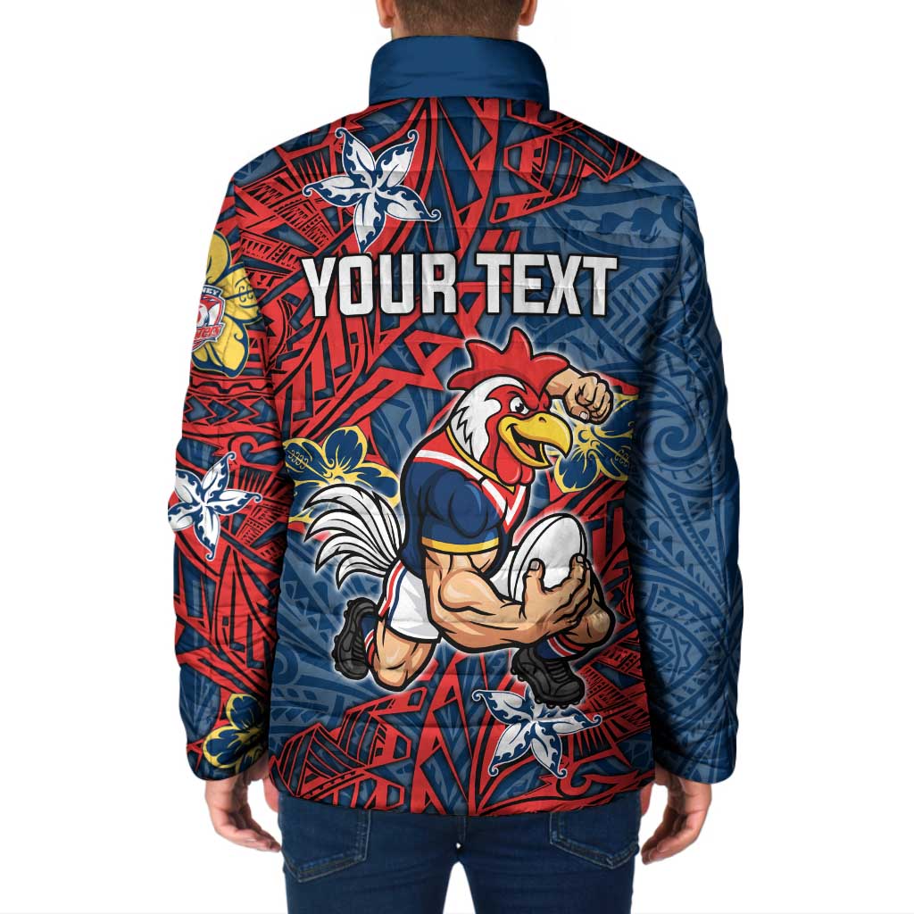 Personalised Sydney Roosters Padded Jacket Polynesian Tribal Pattern With Rugby Rooster Mascot Art