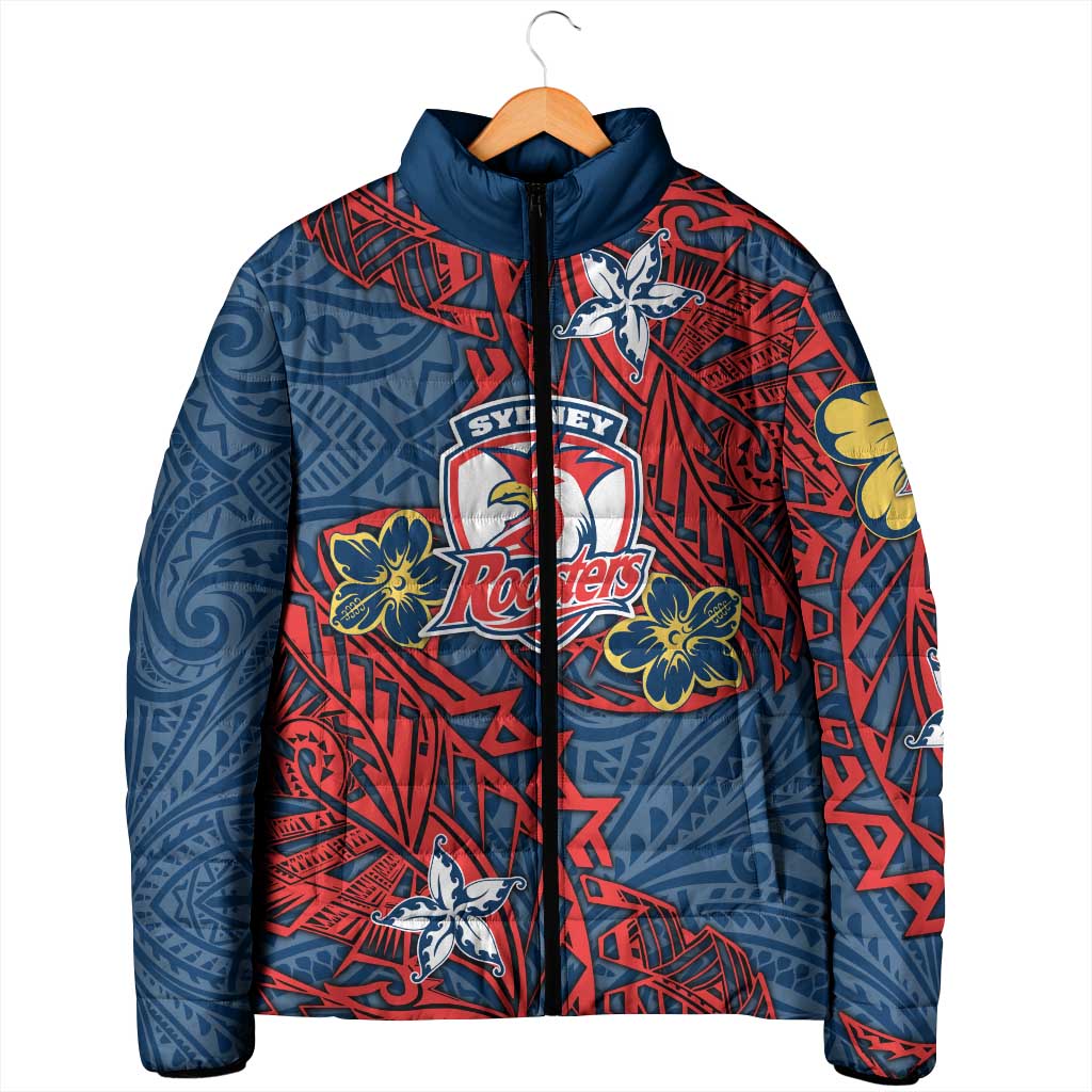 Personalised Sydney Roosters Padded Jacket Polynesian Tribal Pattern With Rugby Rooster Mascot Art