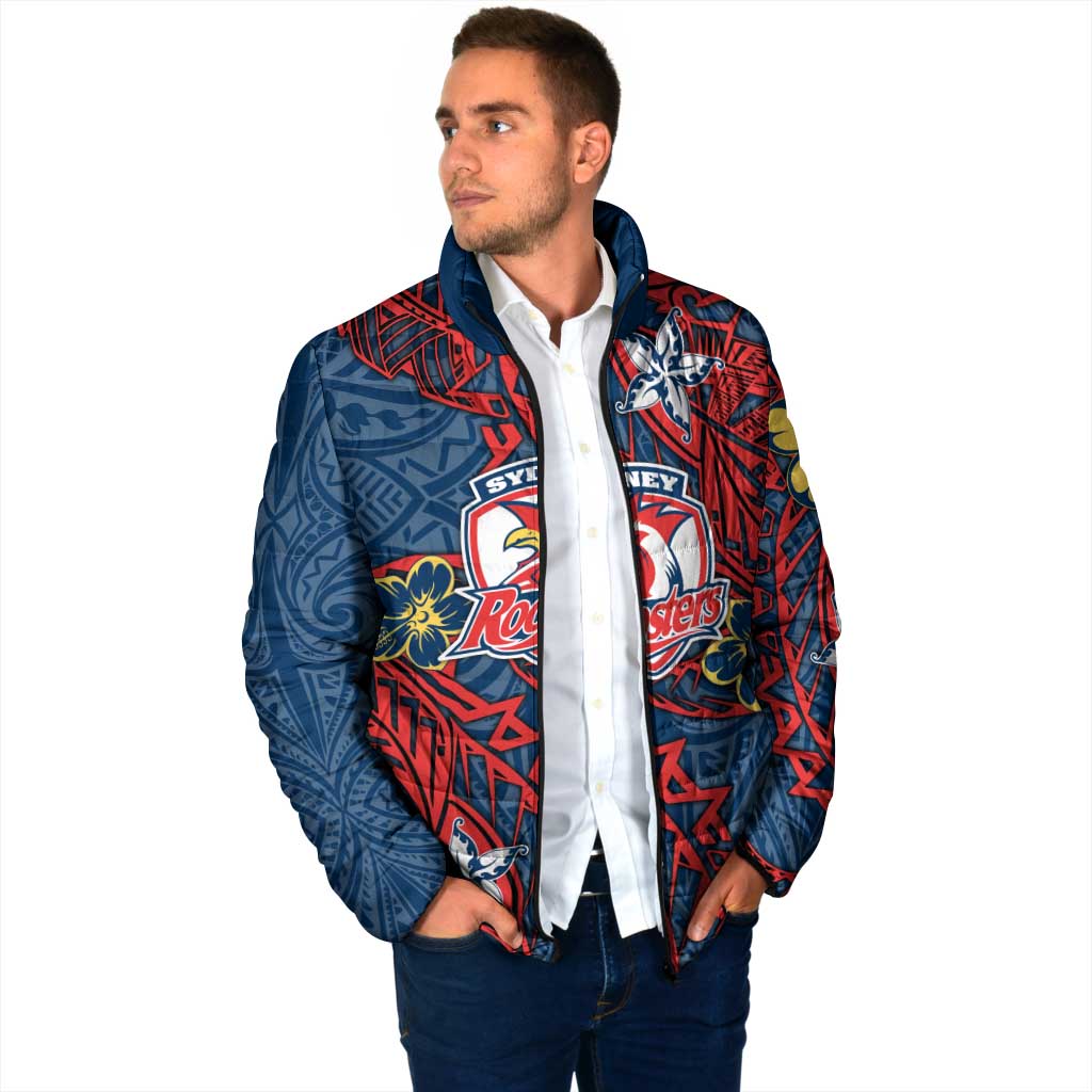 Personalised Sydney Roosters Padded Jacket Polynesian Tribal Pattern With Rugby Rooster Mascot Art