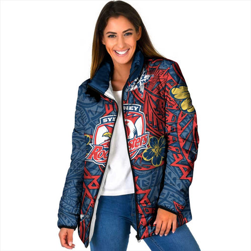 Personalised Sydney Roosters Padded Jacket Polynesian Tribal Pattern With Rugby Rooster Mascot Art