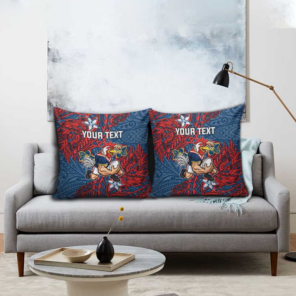 Personalised Sydney Roosters Pillow Cover Polynesian Tribal Pattern With Rugby Rooster Mascot Art