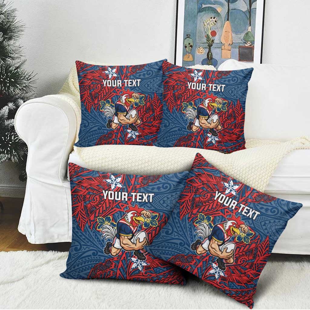Personalised Sydney Roosters Pillow Cover Polynesian Tribal Pattern With Rugby Rooster Mascot Art