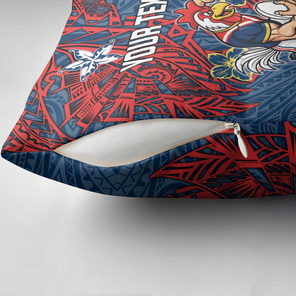 Personalised Sydney Roosters Pillow Cover Polynesian Tribal Pattern With Rugby Rooster Mascot Art